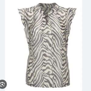 NEW Cabi Savannah Gray and Ivory Zebra Print Top #4542